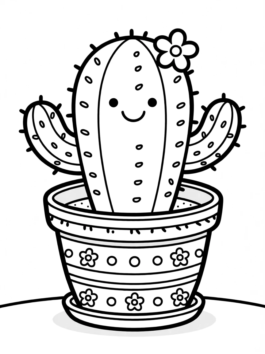 A cute cactus in a patterned blossompot