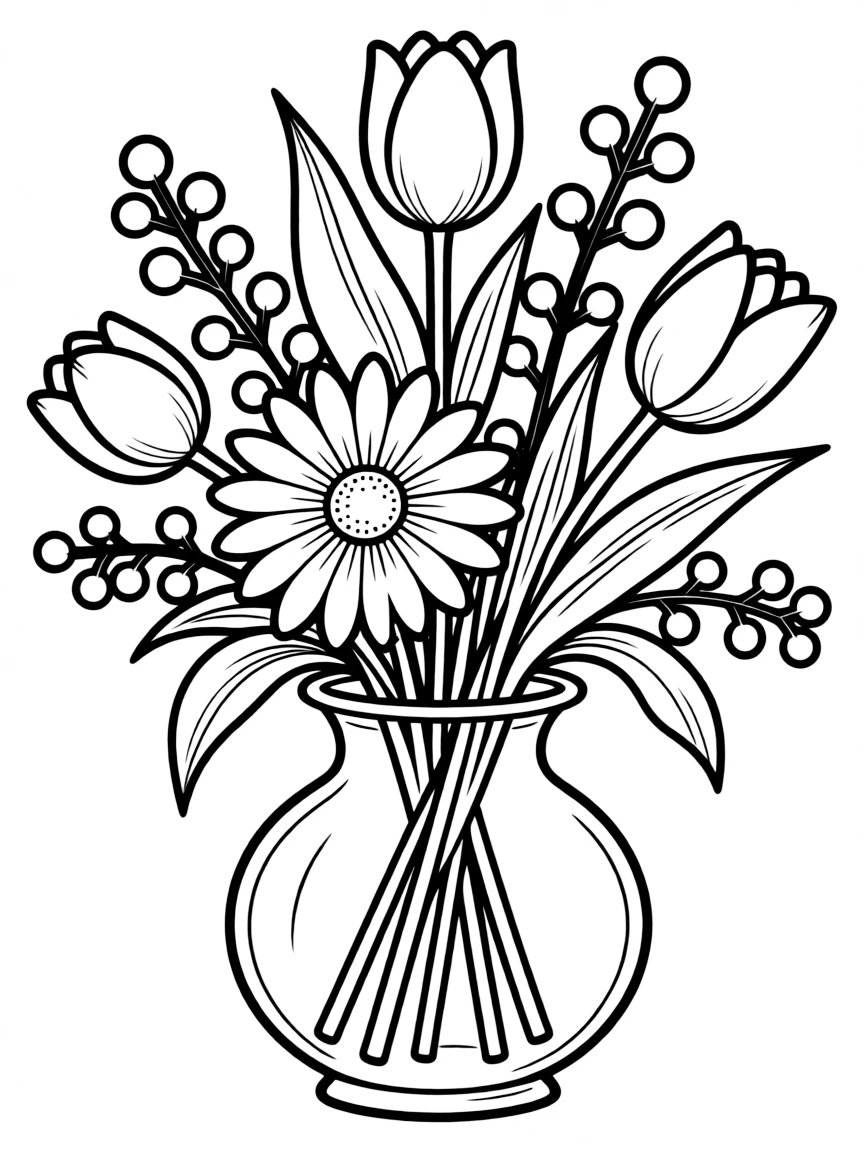 A bouquet in a vase with various blossoms
