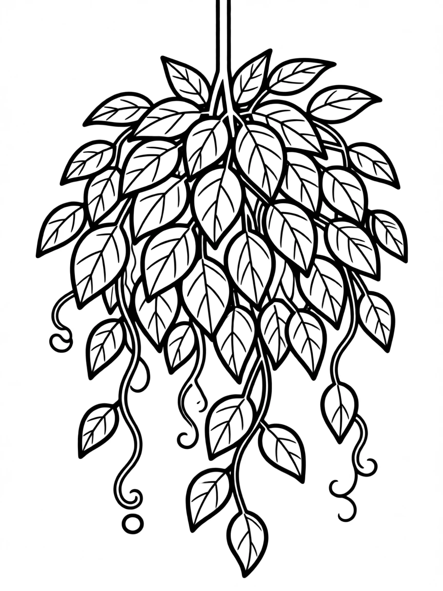 A hanging shrub with vines and leaves