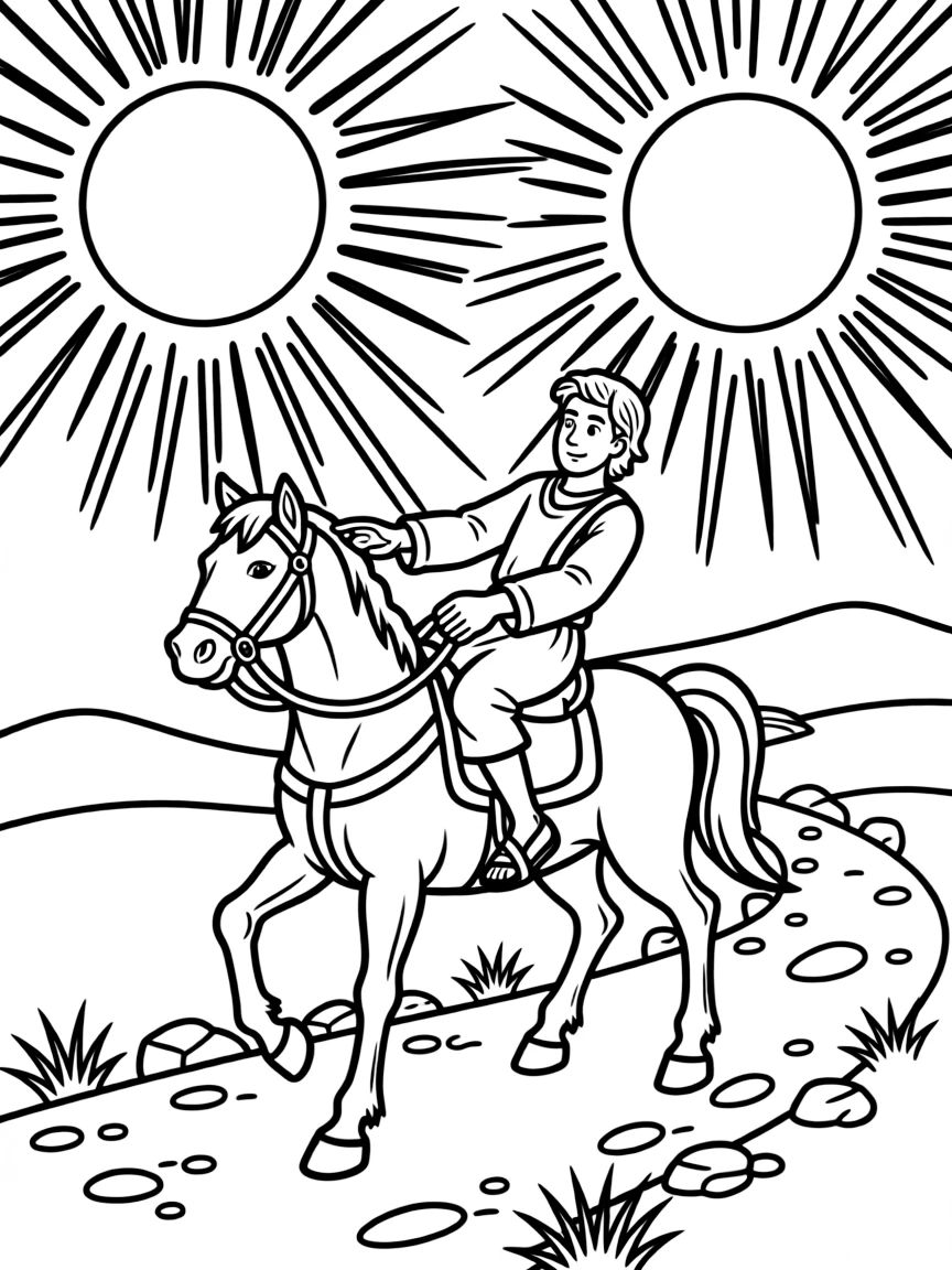 Paul on the road to Damascus, seeing a bright light and falling from his horse.