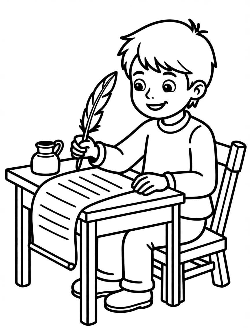 Paul writing letters, with a scroll and a quill pen.