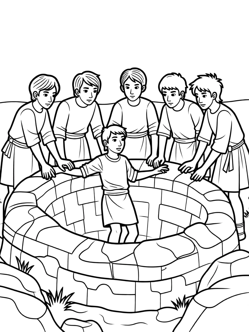 Joseph being thrown into a pit by his jealous brothers.