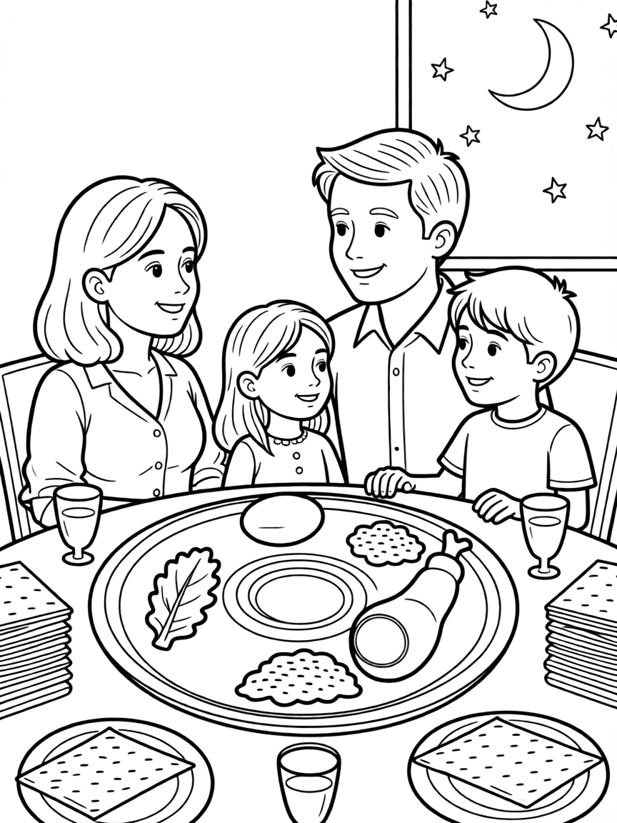 The Passover meal, with a family sharing a special dinner.