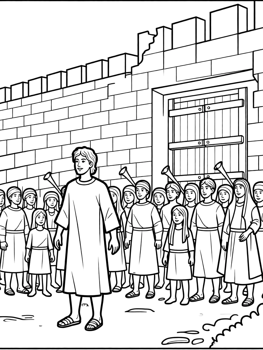 Joshua leading the Israelites around the walls of Jericho.
