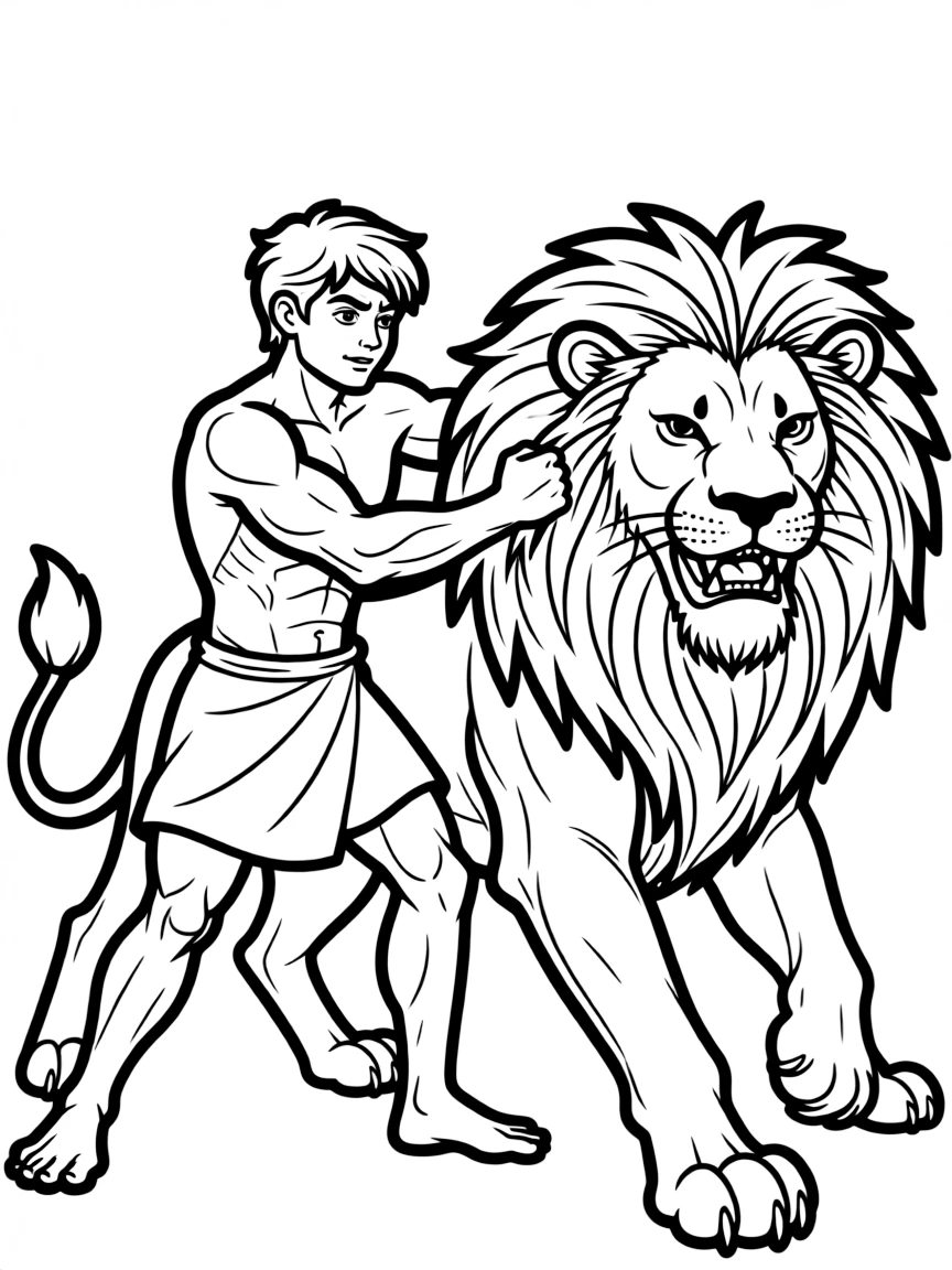 Samson fighting a lion with his bare hands.