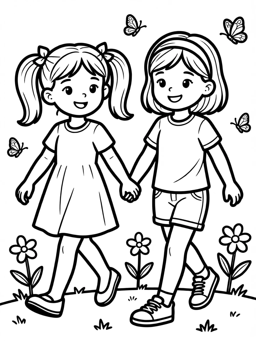 Naomi and Ruth walking together, holding hands.