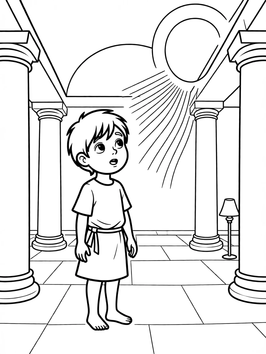 Samuel as a young boy, hearing God call his name in the temple.