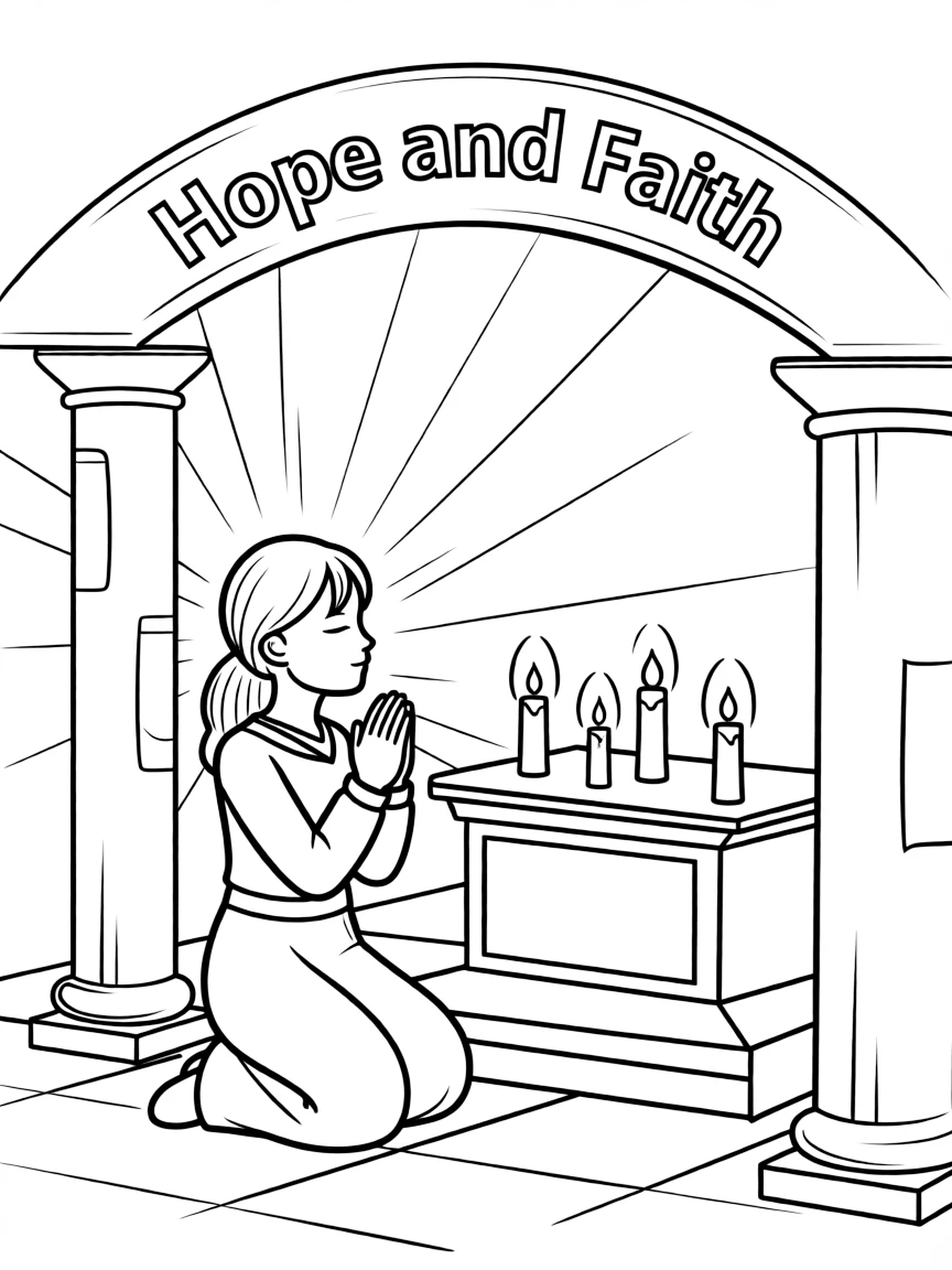 Hannah praying for a child in the temple.
