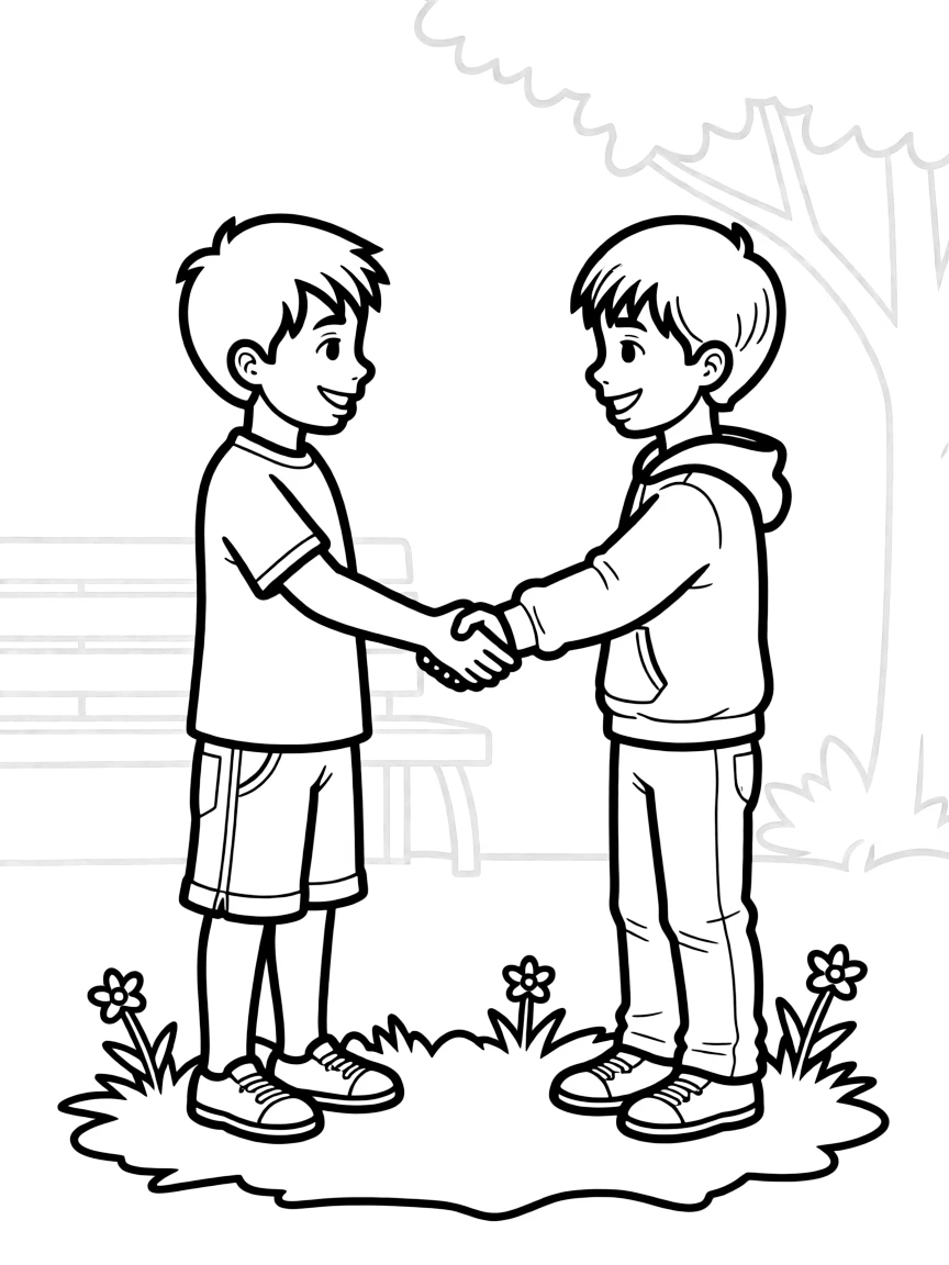 Jonathan and David becoming best friends, shaking hands.