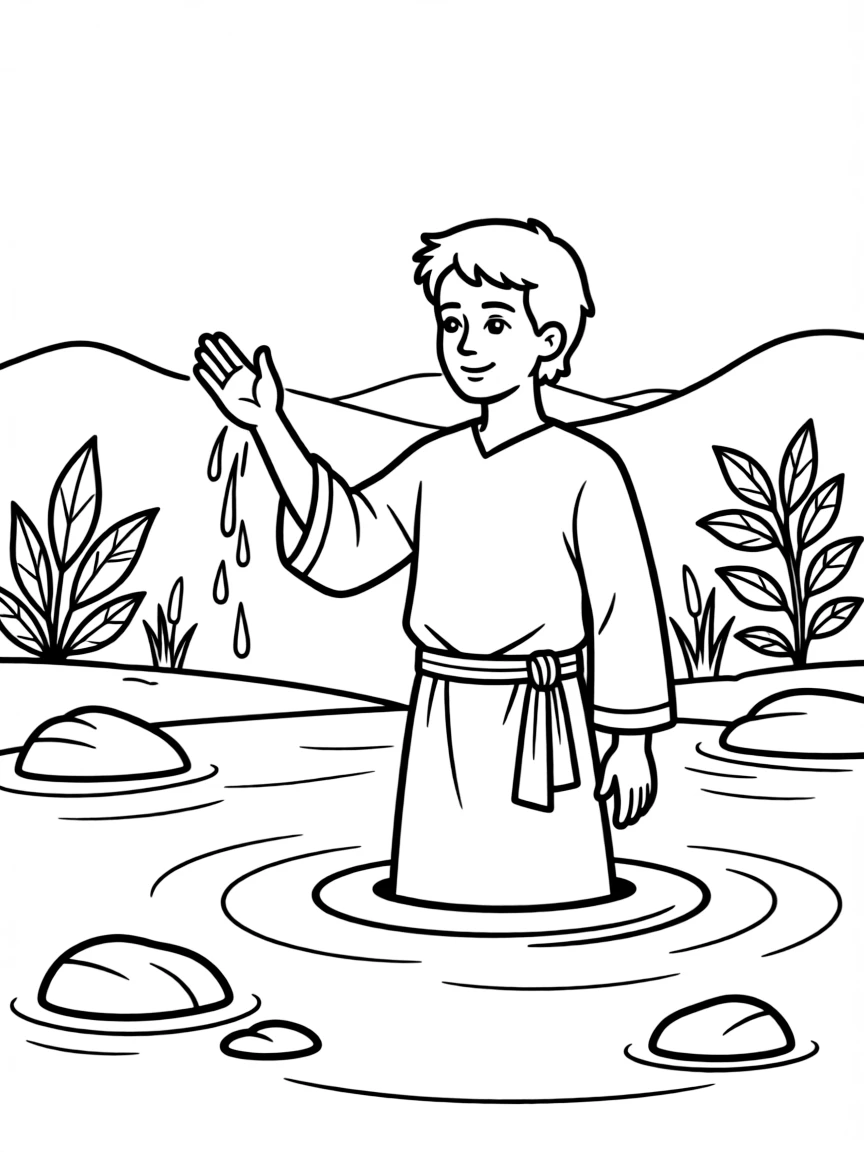 Naaman washing in the Jordan River seven times to be healed.