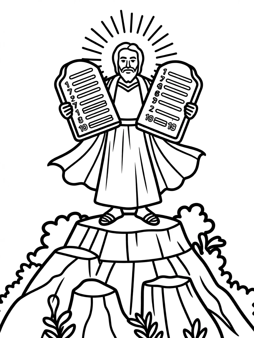 Moses receiving the Ten Commandments on the mountain.