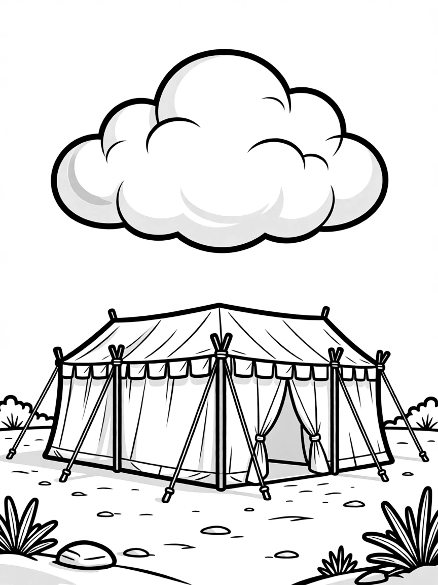 The tabernacle in the wilderness, with a cloud over it.