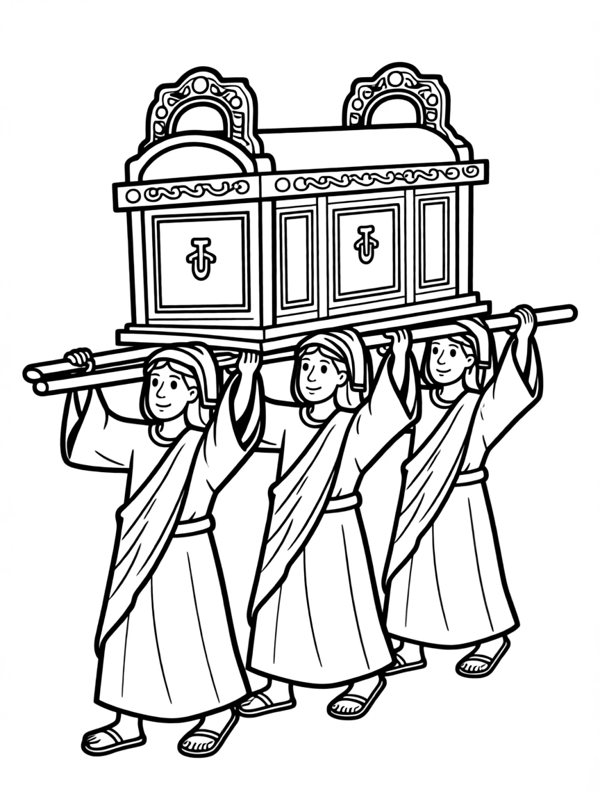 The Ark of the Covenant being carried by priests.