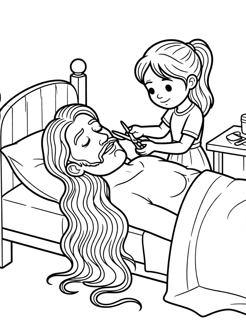 Delilah cutting Samson's hair while he sleeps.