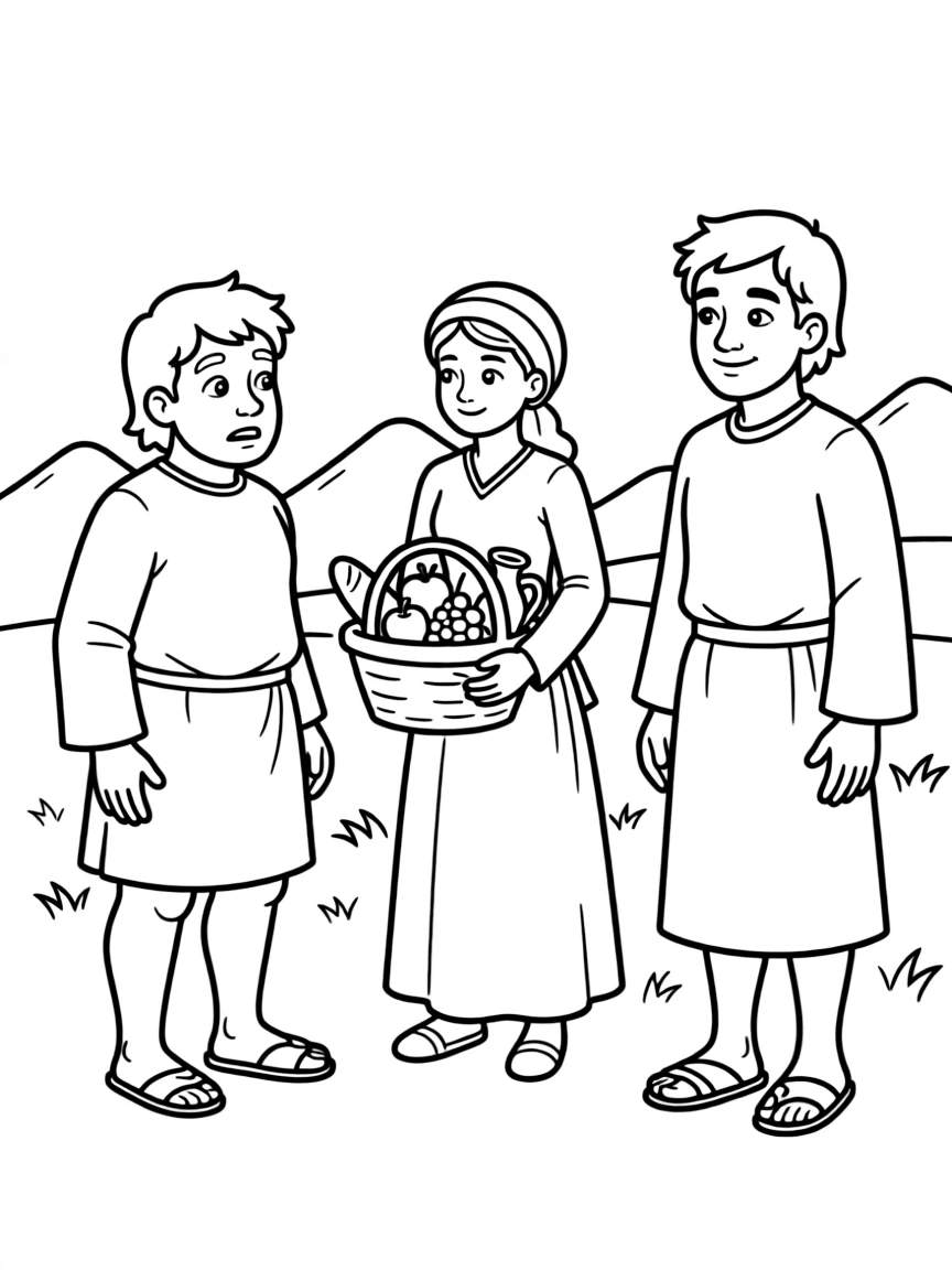 Nabal being foolish and Abigail bringing food to David.