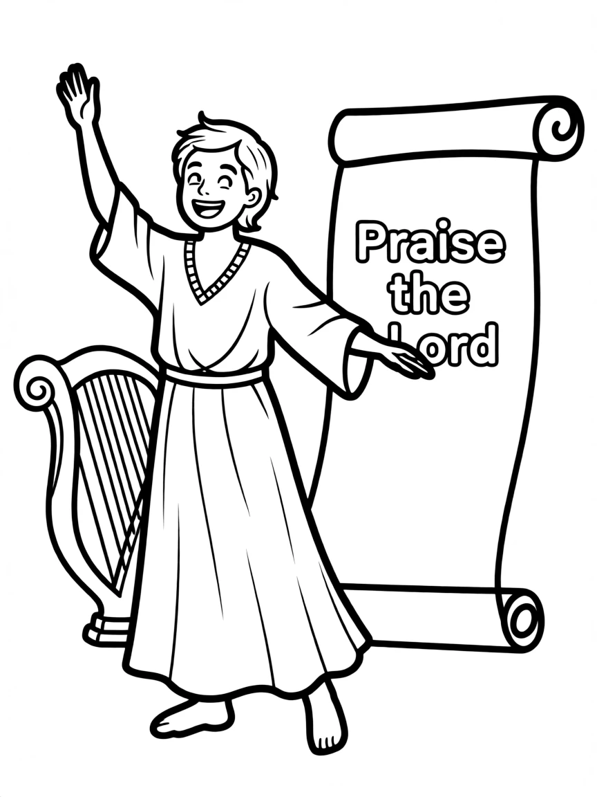 King David dancing before the Lord, with a joyful expression.