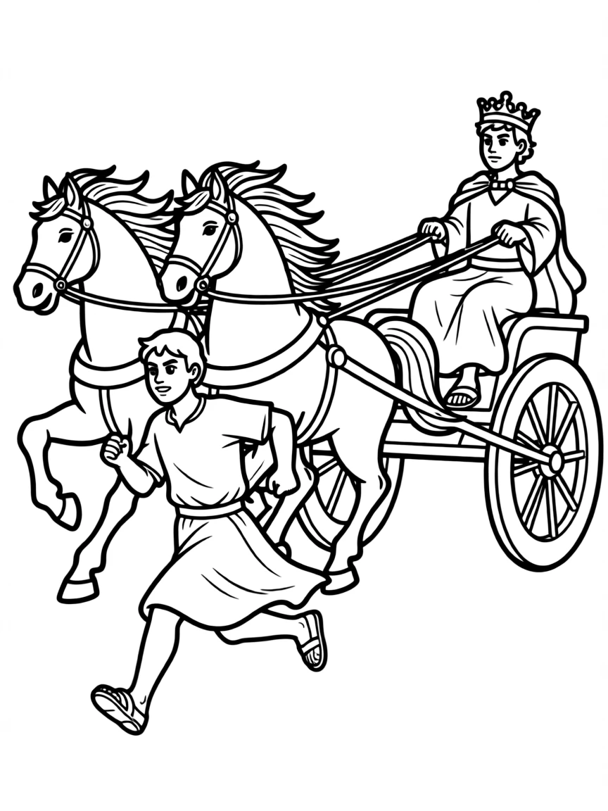 Elijah running faster than Ahab's chariot.