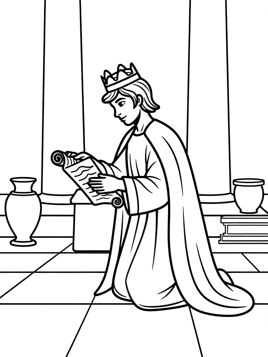 King Josiah finding the book of the Law in the temple.
