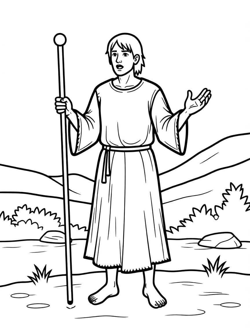 John the Baptist preaching in the wilderness, wearing camel hair.