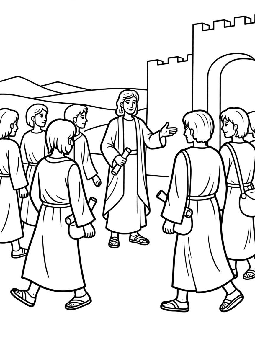 Jesus sending out the seventy-two disciples.