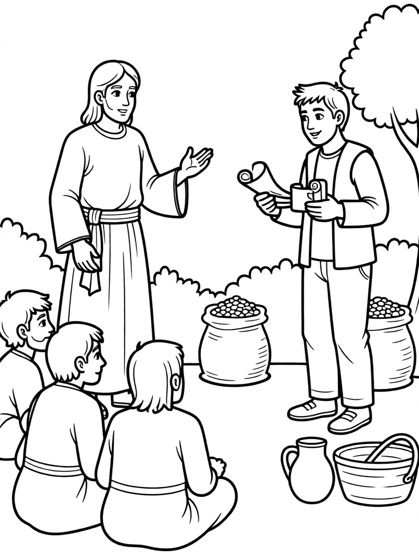 Jesus telling the parable of the unjust steward.