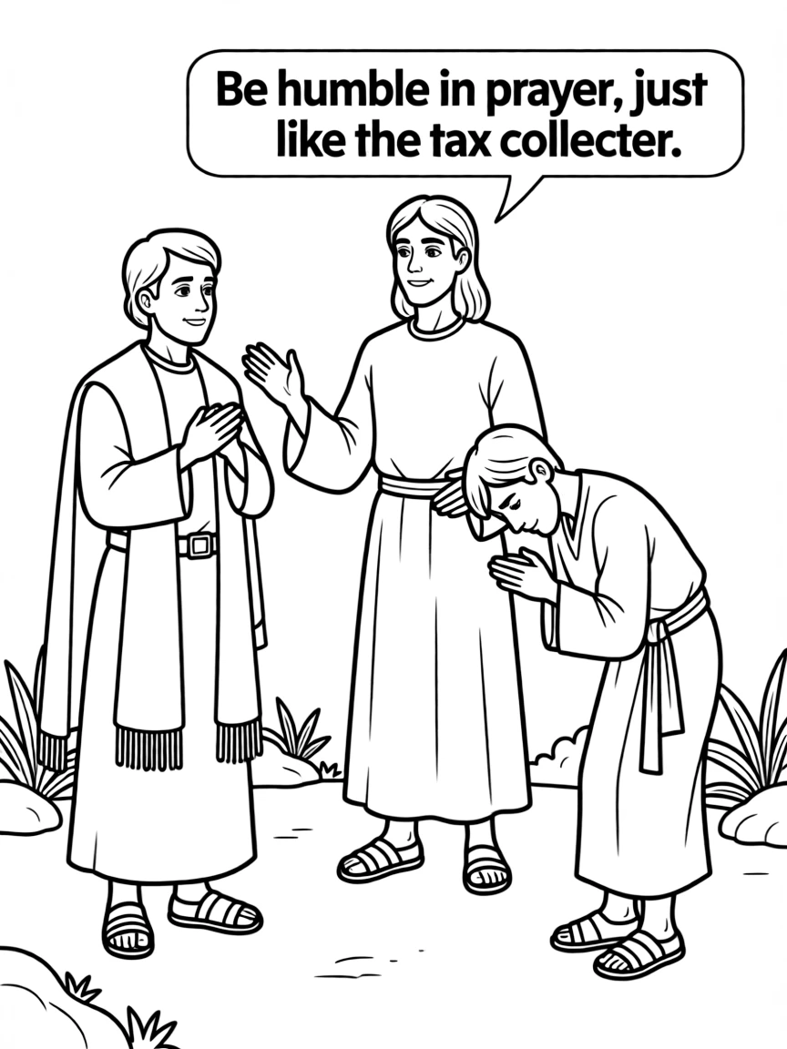 Jesus telling the parable of the Pharisee and the tax collector praying.