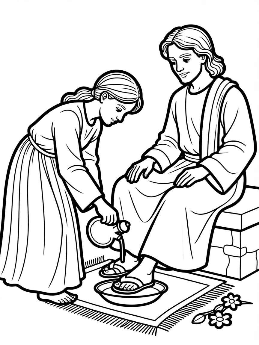 Mary anointing Jesus' feet with perfume.
