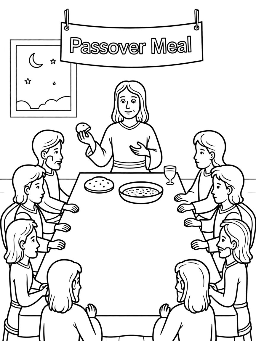 Jesus celebrating the Passover meal with his disciples.