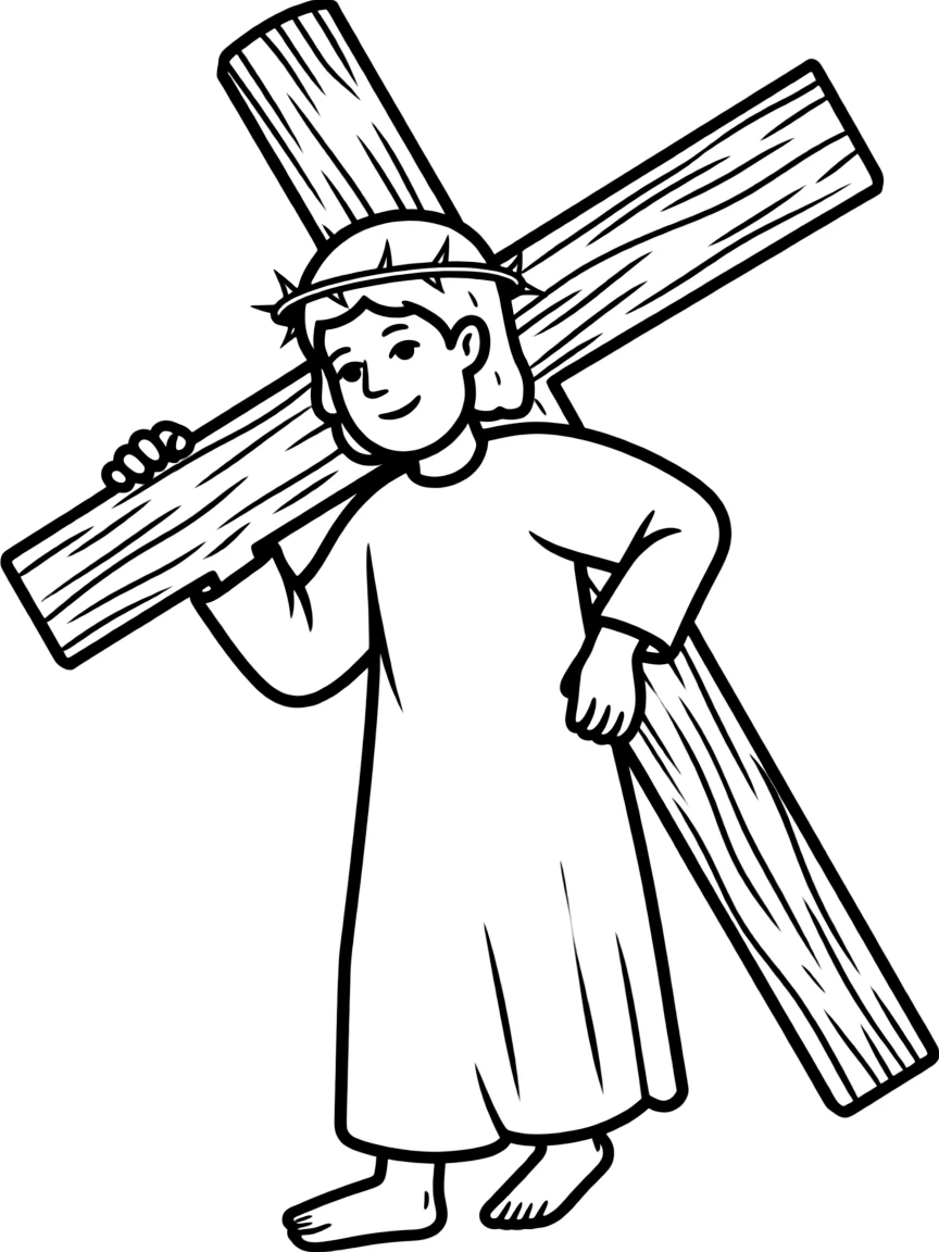 Jesus carrying the cross, with a crown of thorns.
