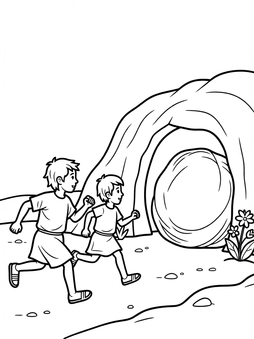 Peter and John running to the empty tomb.