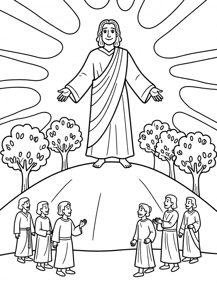Jesus ascending into heaven from the Mount of Olives.