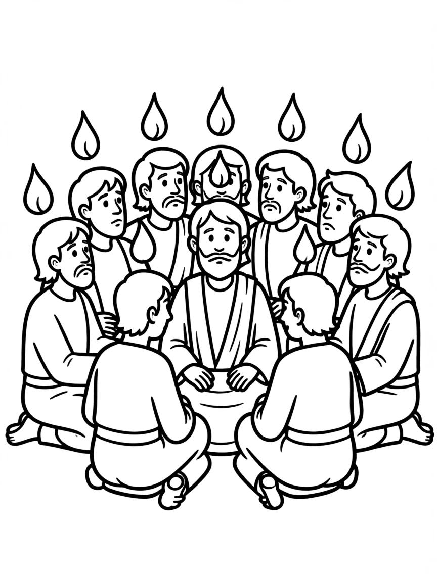 Tongues of fire appearing on the disciples' heads at Pentecost.