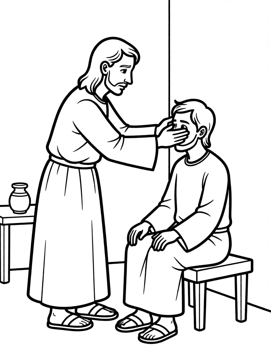 Ananias healing Saul's eyes in Damascus.