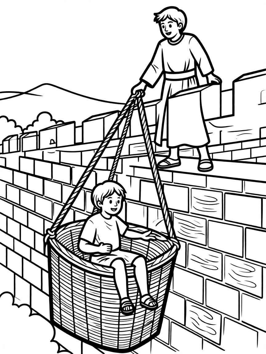 Paul escaping Damascus in a basket lowered from the wall.