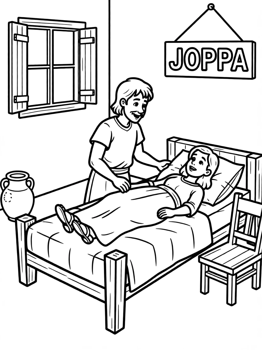 Peter raising Dorcas from the dead in Joppa.