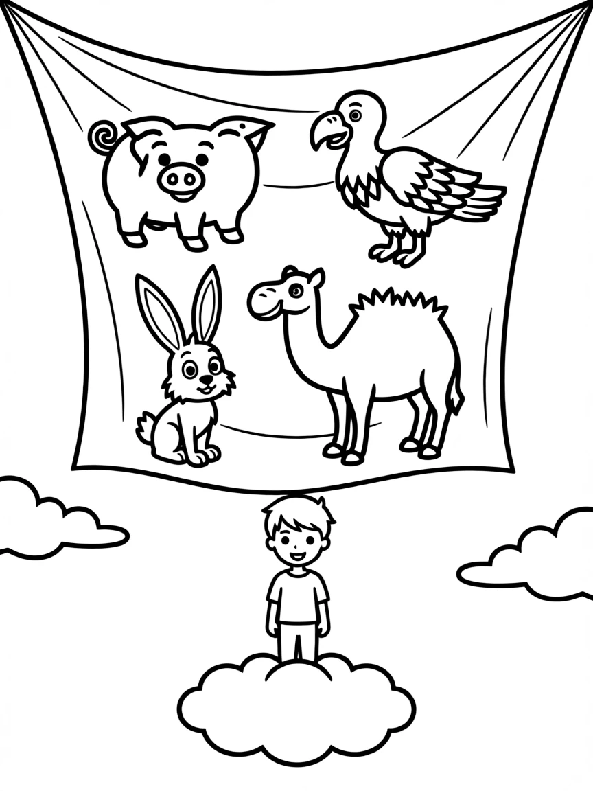 Peter's vision of unclean animals on a sheet from heaven.