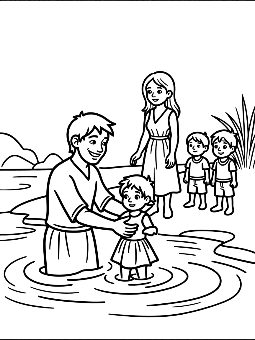 The Philippian jailer and his family being baptized.