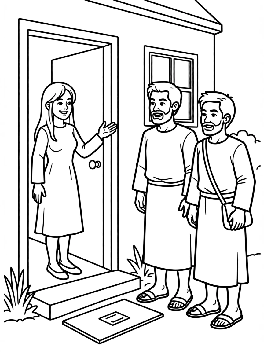 Lydia welcoming Paul and Silas into her home.
