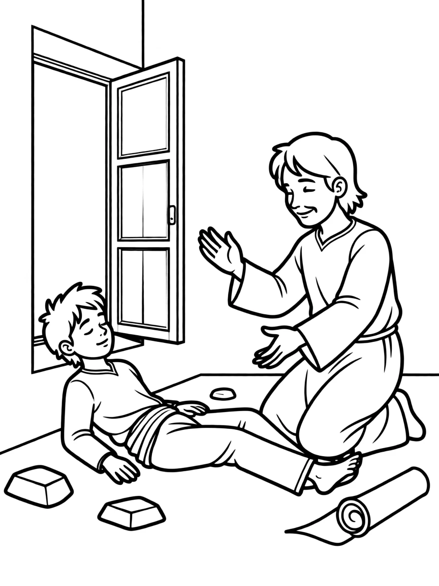 Paul raising Eutychus from the dead after he fell from a window.