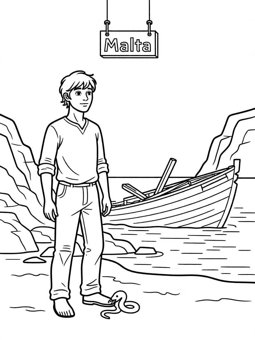 Paul shipwrecked on Malta, being bitten by a snake but unharmed.
