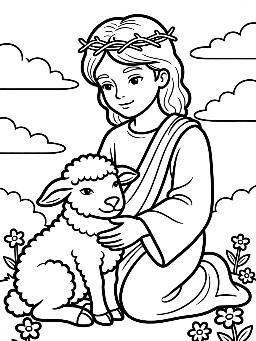 Jesus as the Lamb of God, with a crown and gentle eyes.