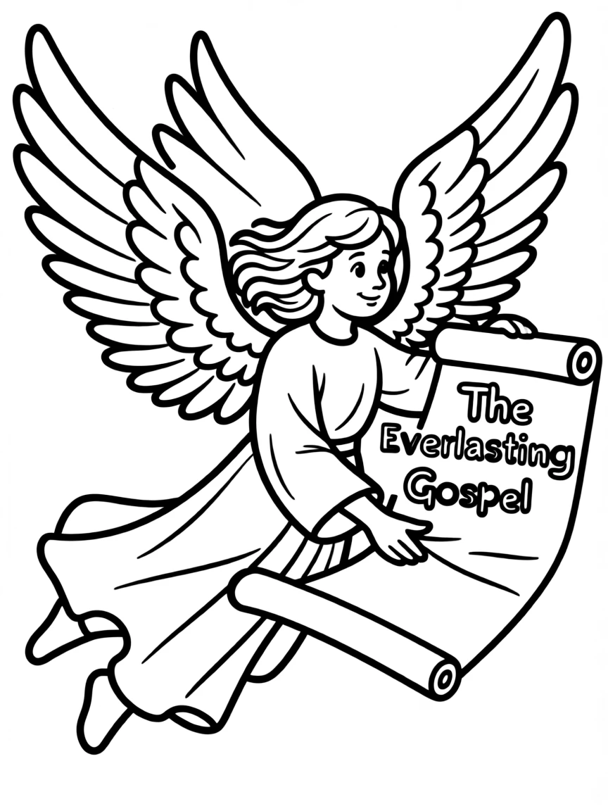 A mighty angel flying through the air with the everlasting Gospel.
