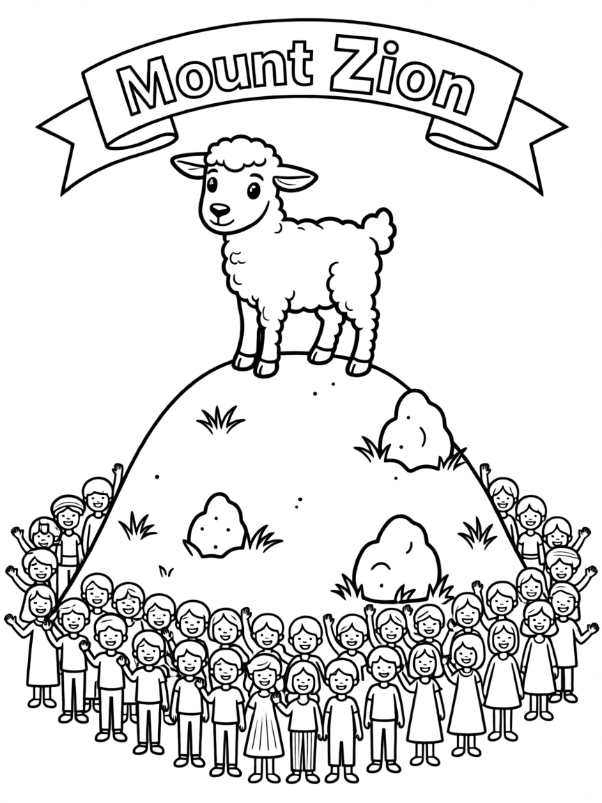 The Lamb standing on Mount Zion with 144,000 people.