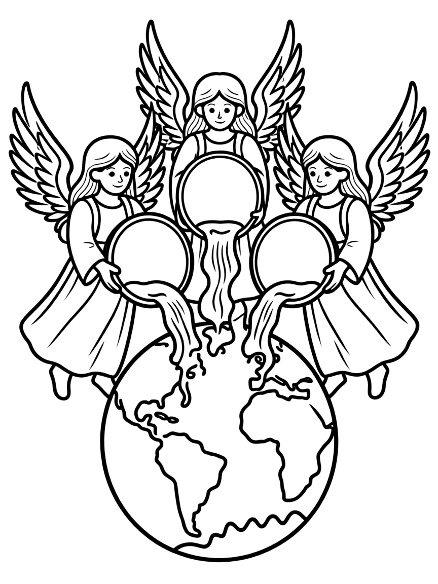 Angels pouring out bowls of wrath on the Earth.