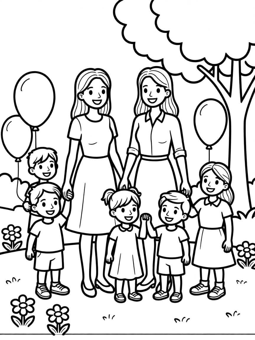 Rachel and Leah with their children, a big happy family.