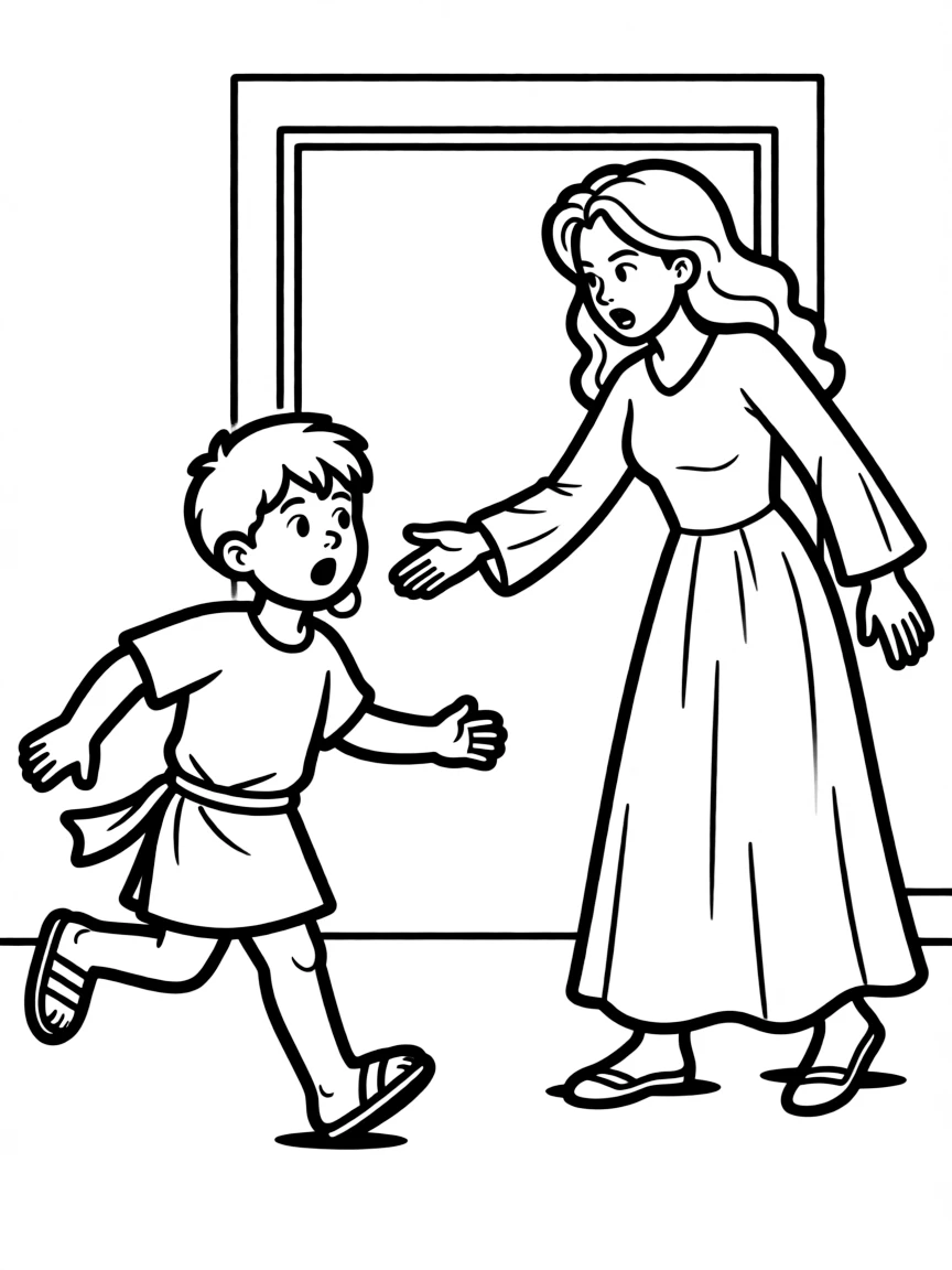 Potiphar's wife trying to grab Joseph.