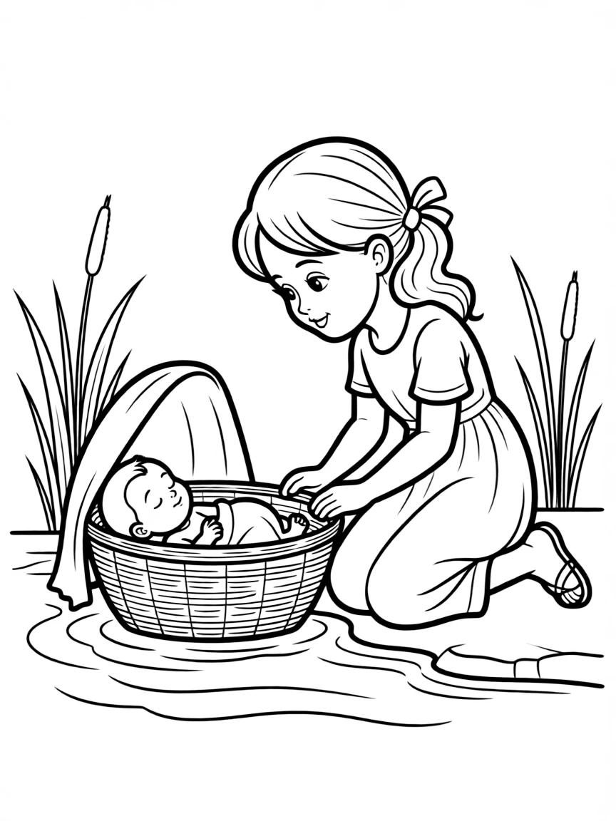 Moses' sister Miriam watching over him in the basket.