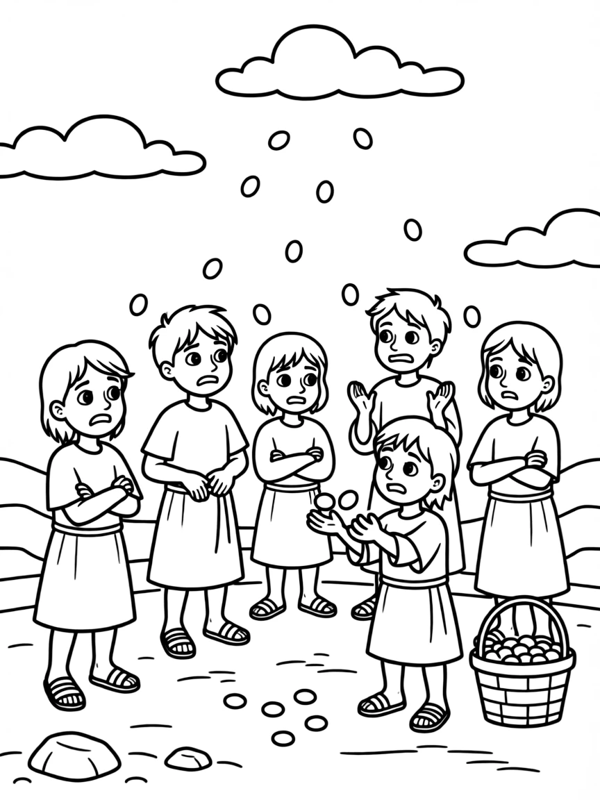 The Israelites grumbling for food, and God providing manna.