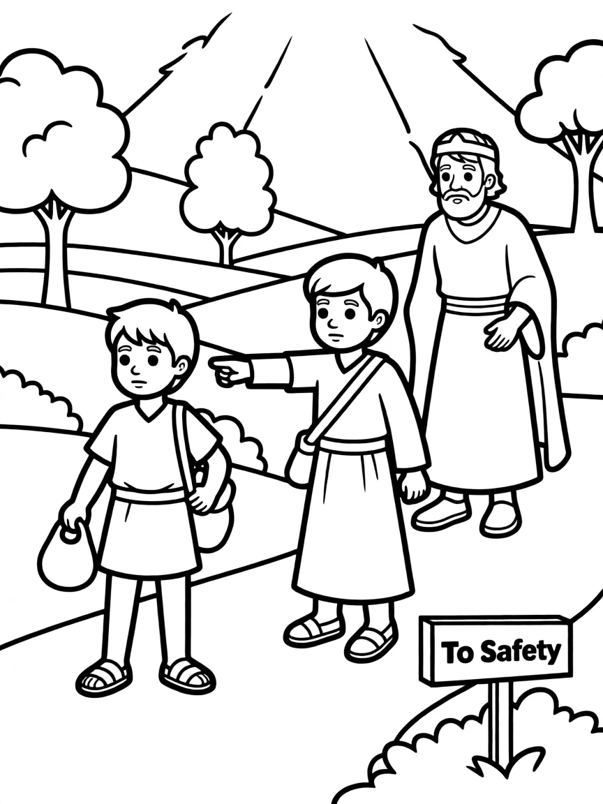 David escaping from Saul, with Jonathan helping him.