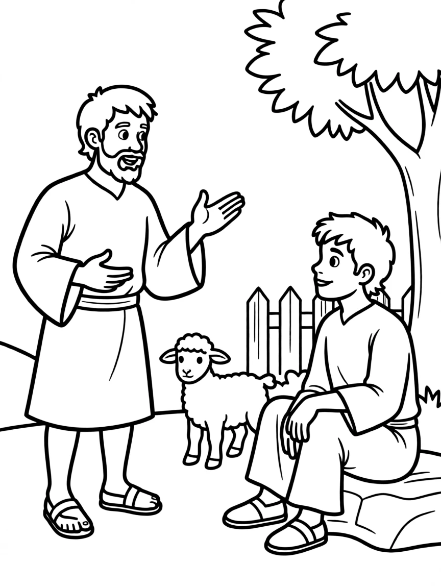 Nathan the prophet telling David a parable about a rich man and a lamb.